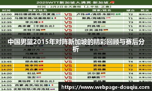中国男篮2015年对阵新加坡的精彩回顾与赛后分析
